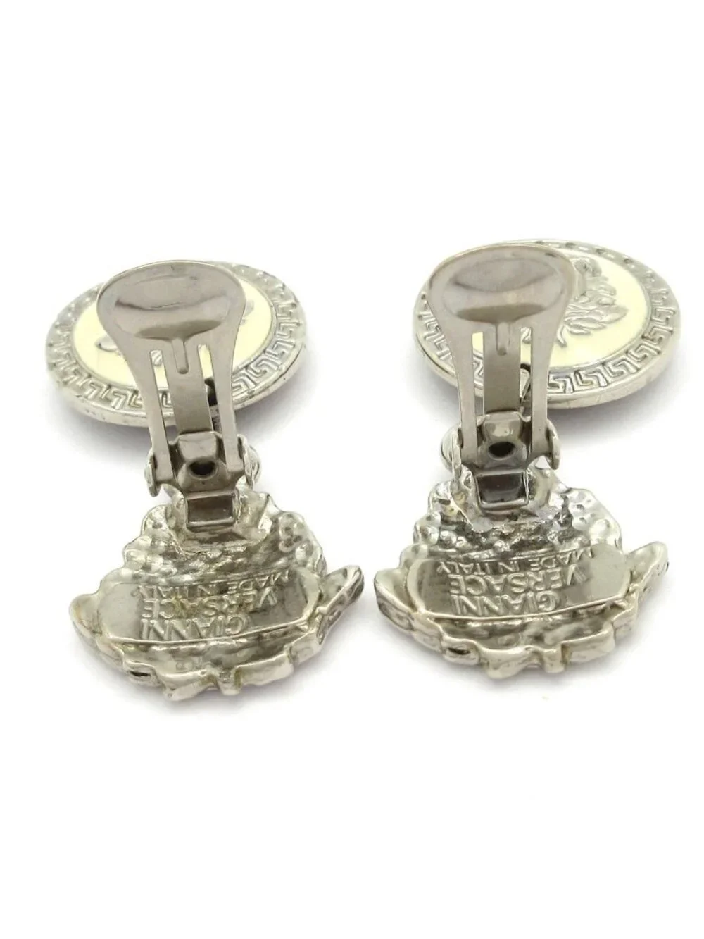 Versace Gianni Earrings Silver Black Ivory Medusa